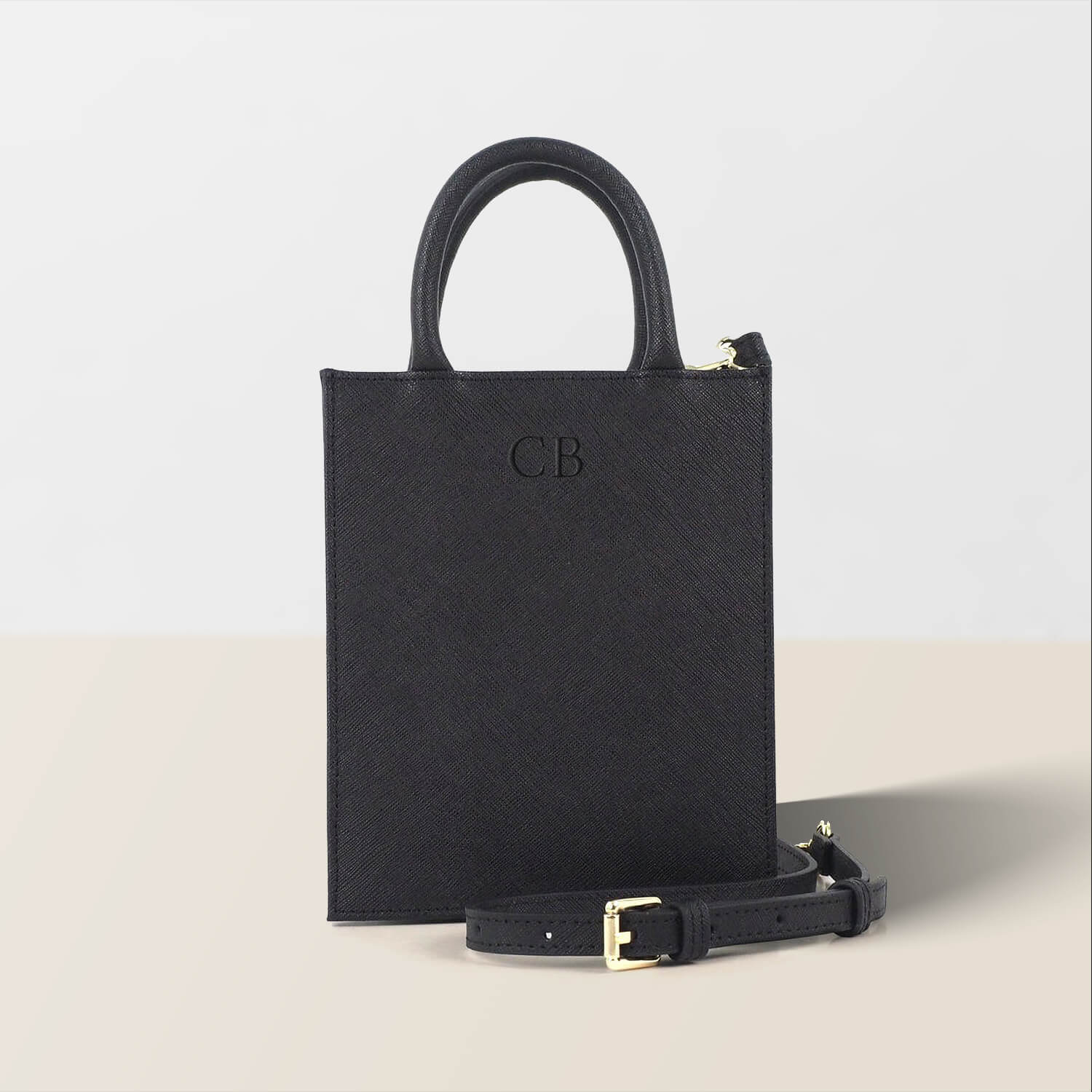 Mini Cross Body Bag | Black Saffiano Leather | Olivia&Co.