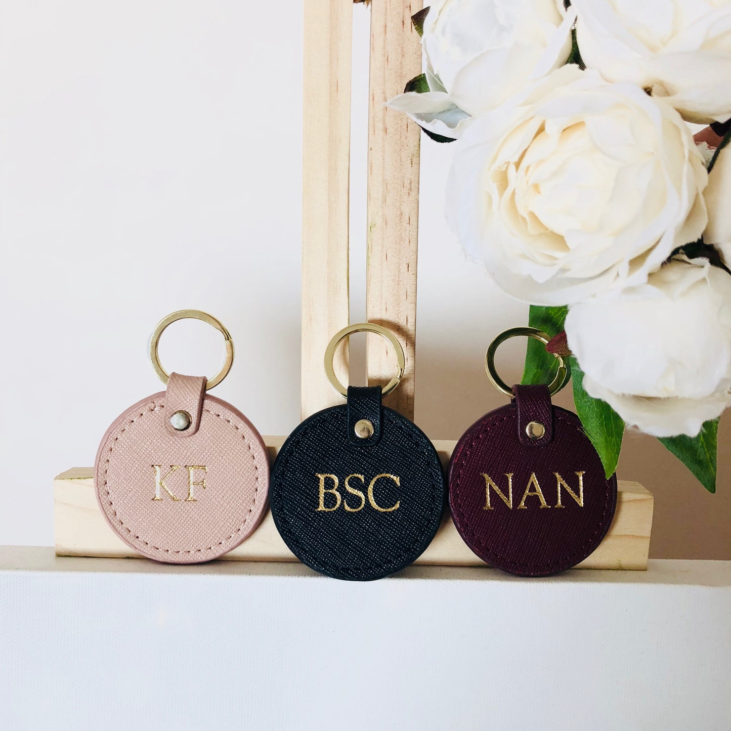 Personalised Round Leather Keyring | Olivia&Co