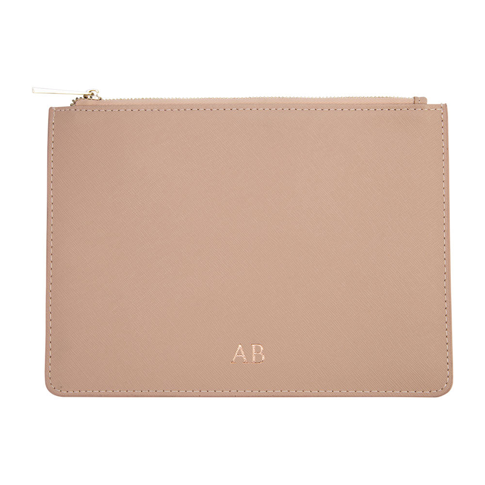 Pouch in Taupe Saffiano Leather