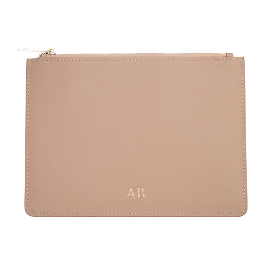 Pouch in Taupe Saffiano Leather