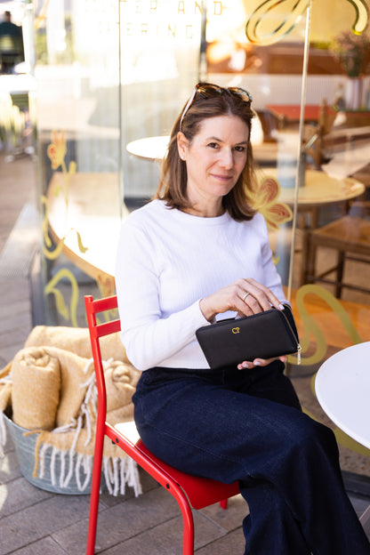 Long Wallet in Black Saffiano Leather (Gold)