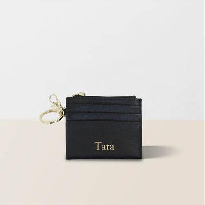 Zipped Cardholder with Keyring in Black