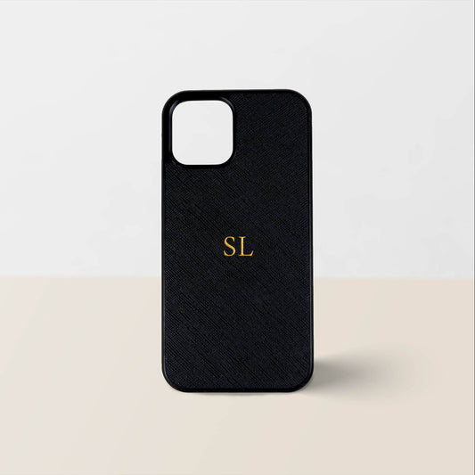 iPhone 12 and iPhone 12 Pro Case in Black Saffiano Leather