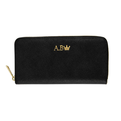 Long Wallet in Black Saffiano Leather (Gold)