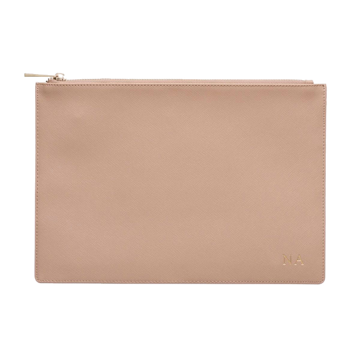 Pouch in Taupe Saffiano Leather - OLIVIA&CO.