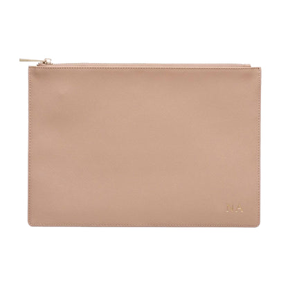 Pouch in Taupe Saffiano Leather - OLIVIA&CO.