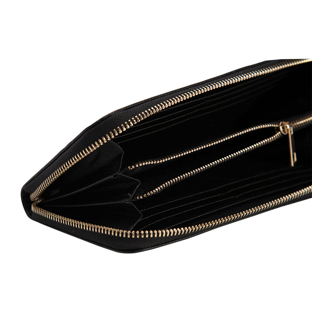Long Wallet in Black Saffiano Leather (Gold)