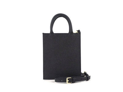Mini Cross Body Bag in Black Saffiano Leather