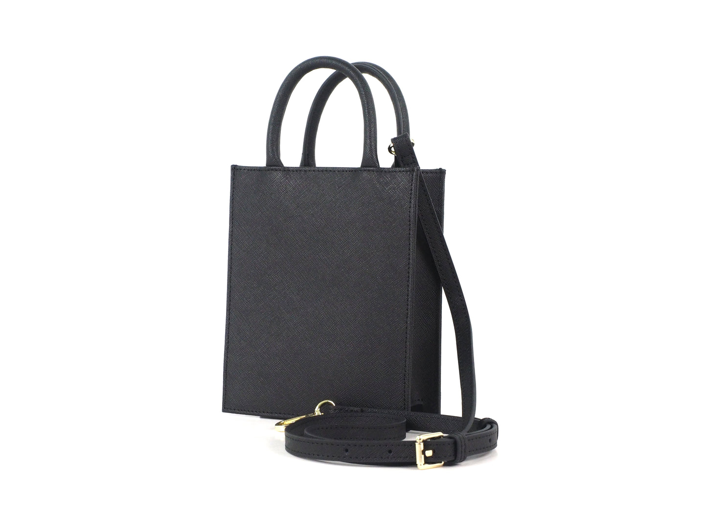 Mini Cross Body Bag in Black Saffiano Leather