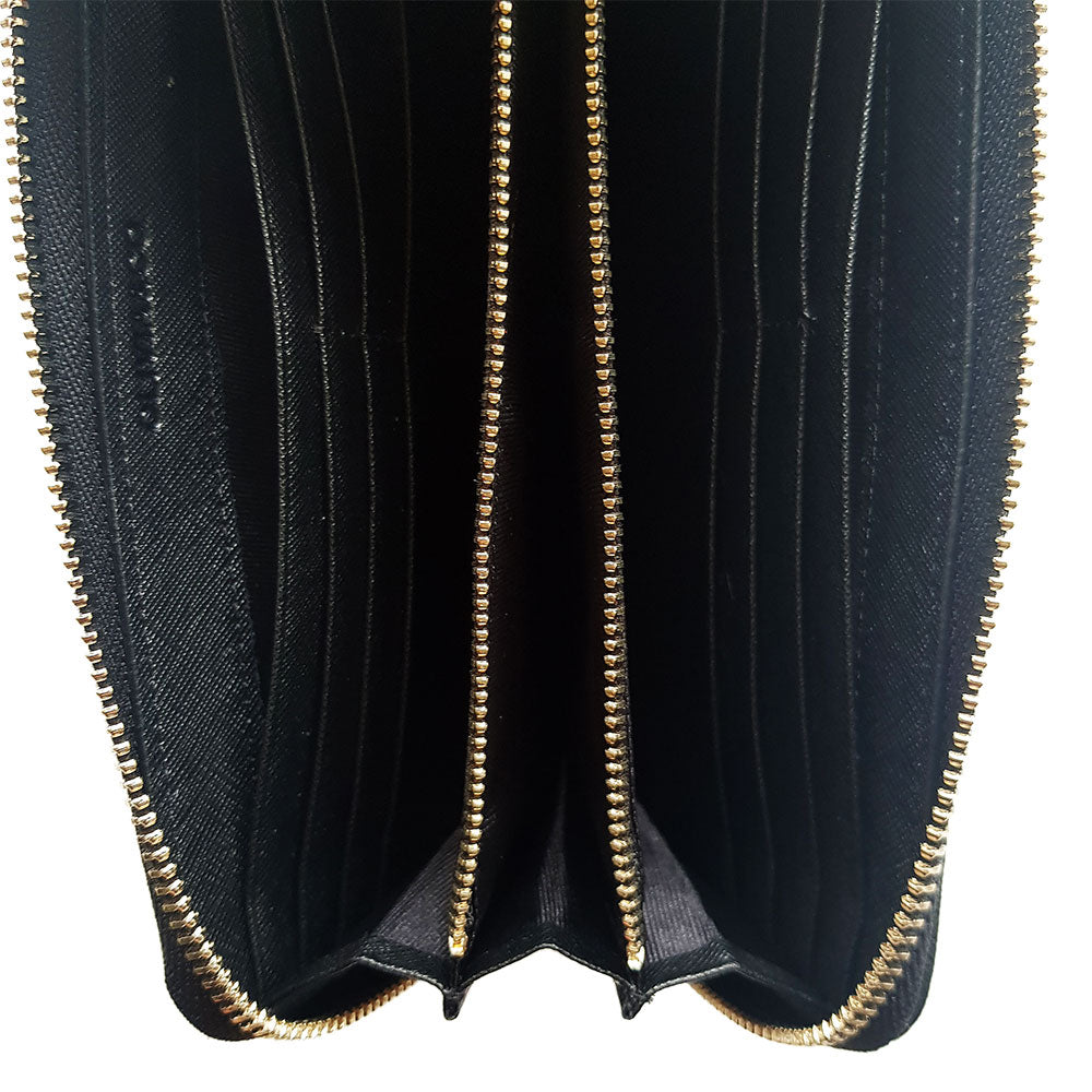 Long Wallet in Black Saffiano Leather (Gold)