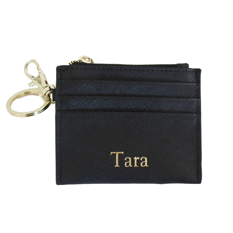 Zipped Cardholder with Keyring in Black