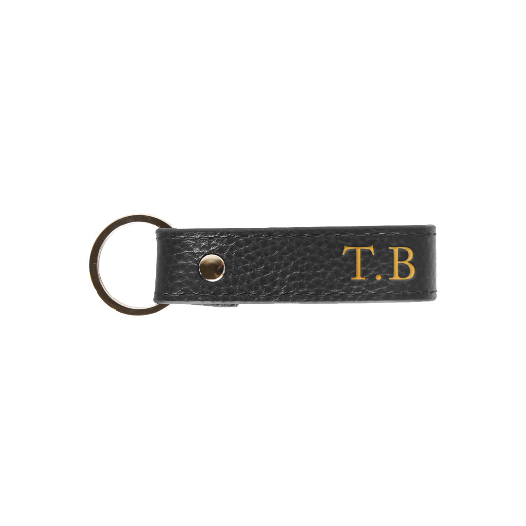 Pebbled Mens Keyring in Black (Gold)