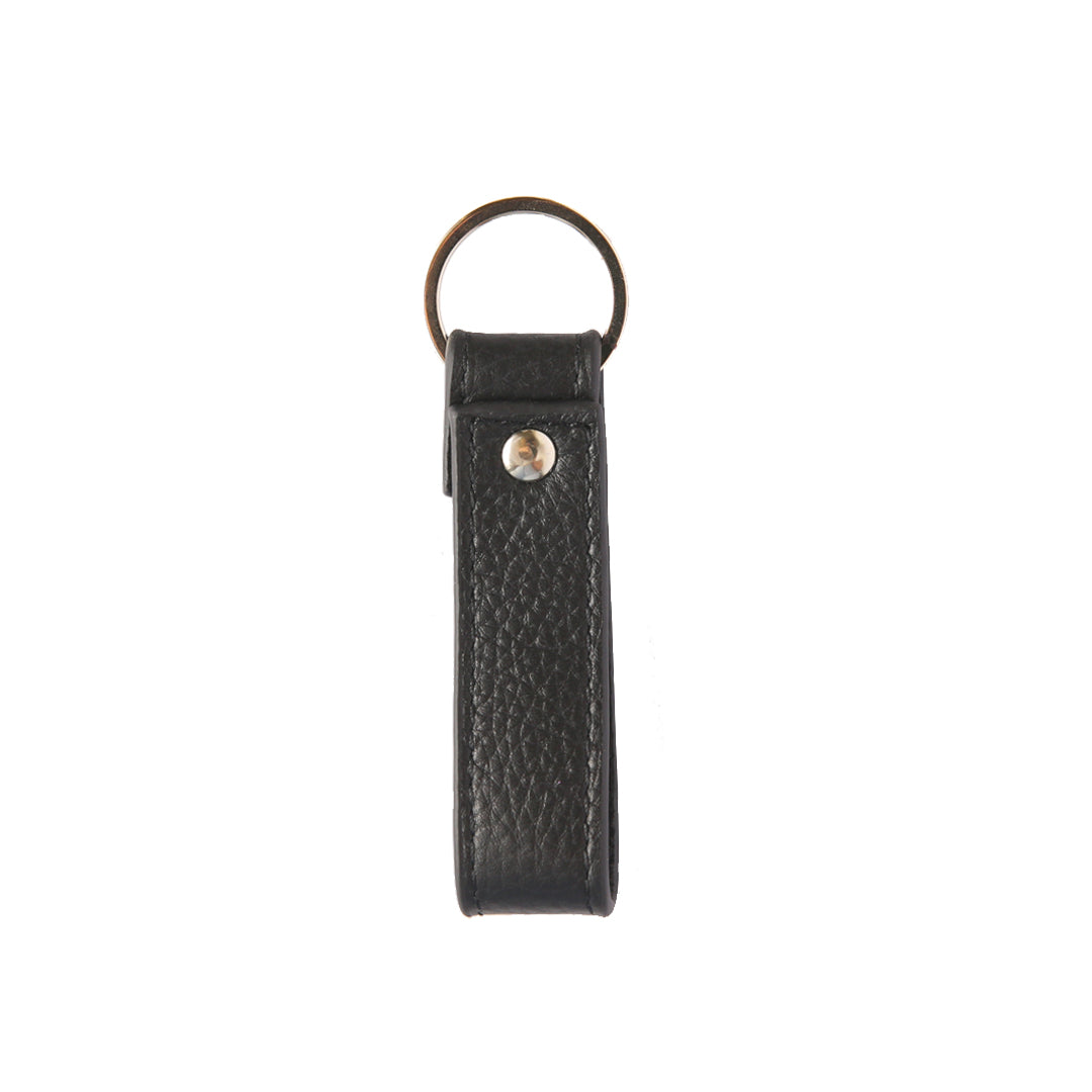 Pebbled Mens Keyring in Black (Gold)